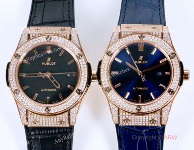 2019 Copy Hublot Classic Fusion Rose Gold Iced Out Watch